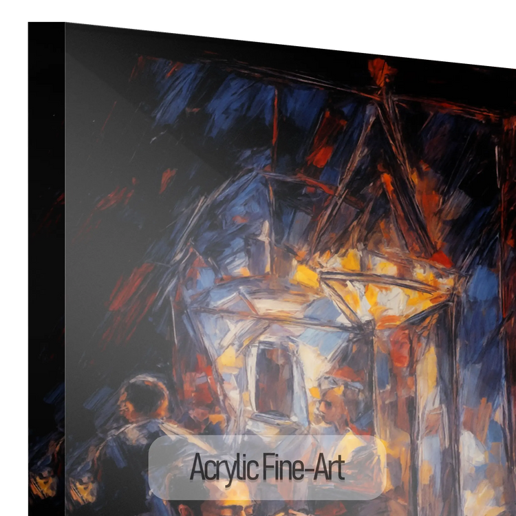 Jazzkvartett | Expressiv abstraktion av livlig jazzscen på konsttyg