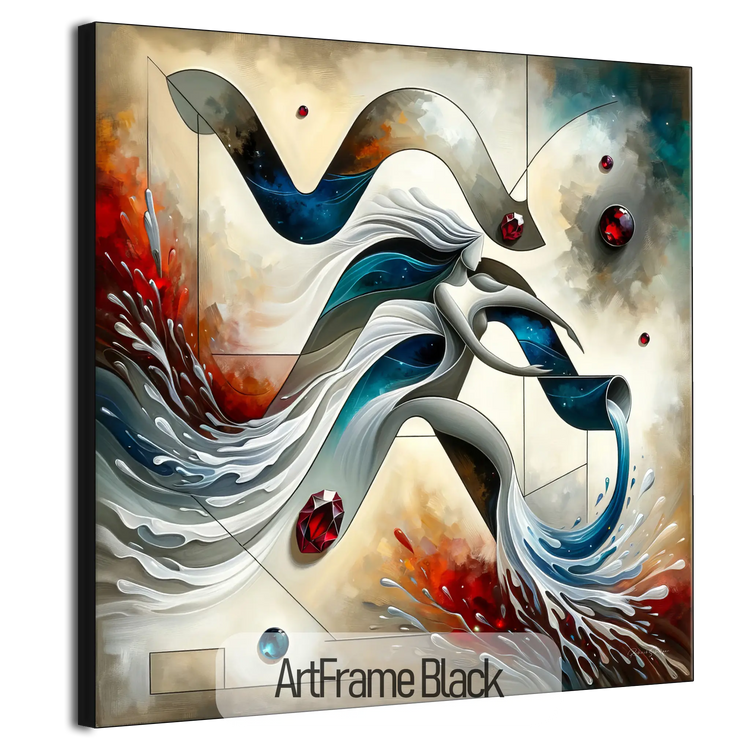 Stjernetegn Vandmand med Granat Fødselssten i Moderne Kunstramme