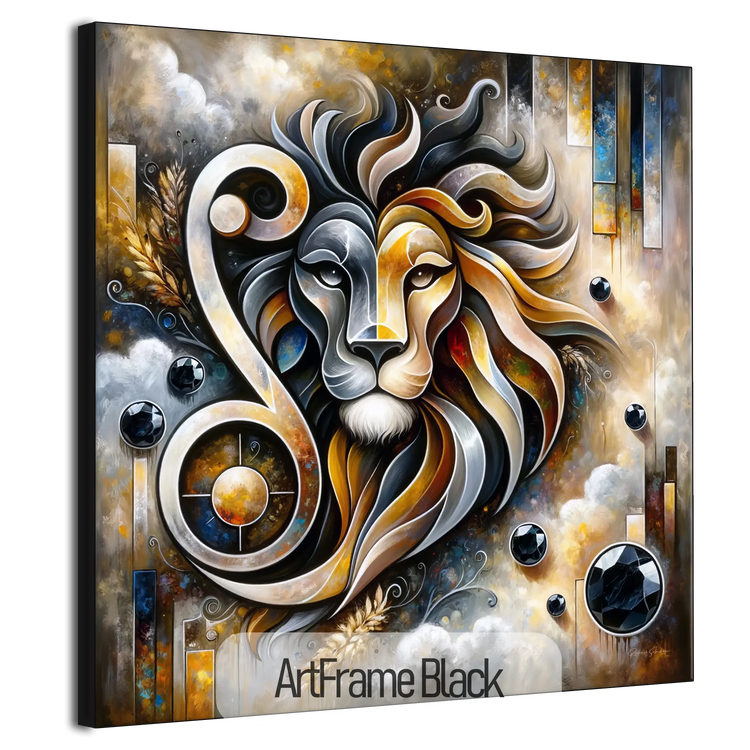 Stjernetegn Løven med Onyx Fødselssten i Moderne Kunstramme