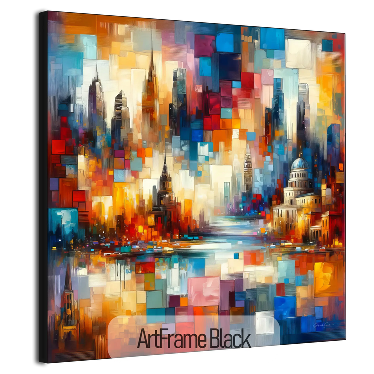 Reise um die Welt | Farbenfrohes städtisches Mosaik auf Kunststoff und Rahmen