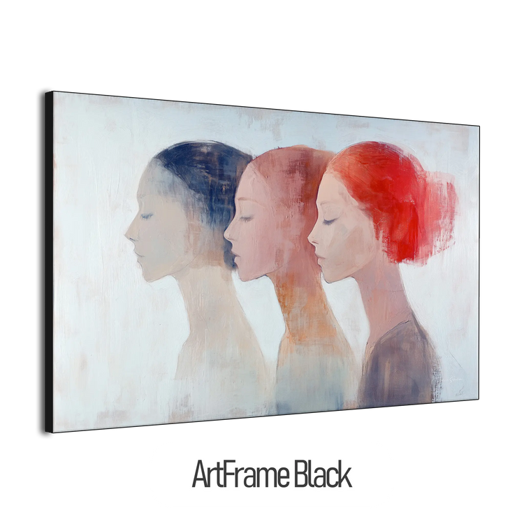 Feminine Collection | Shifting Identities | Subtle Portrait Trio in Soft Tones and Red Accent by Roderick Sebastiaan | ArtFrameBlackFrame_8a46dad1-7da7-4830-90dc-dfc899e9ac98