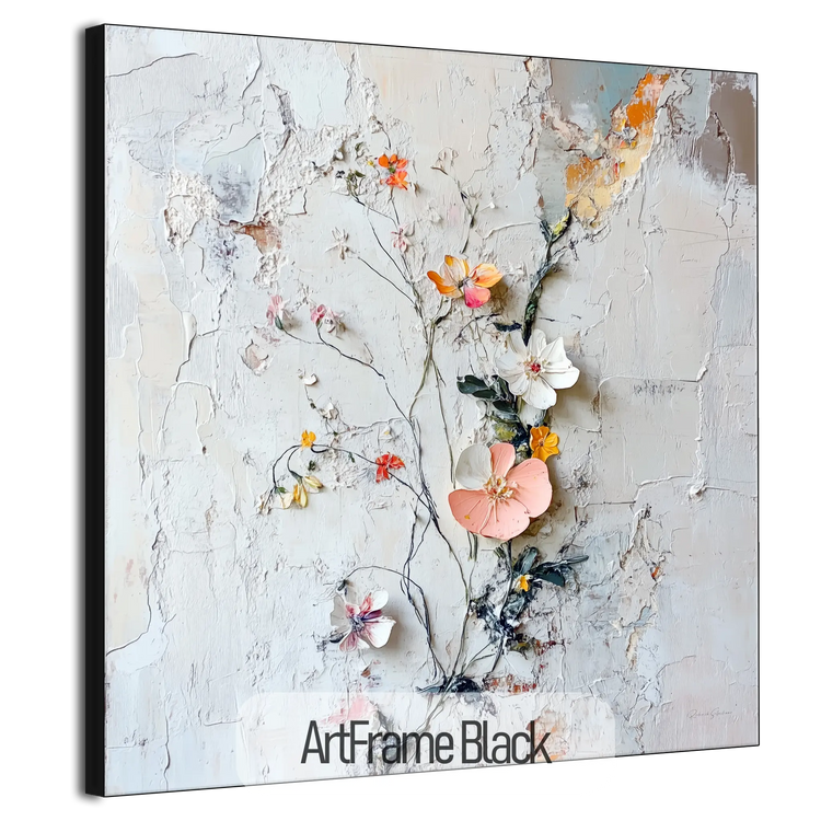 Botanical Collection | Rustic Blossoms | Unique Abstracted Textured Floral Art Print for Home & Office by Roderick Sebastiaan | ArtFrameBlack