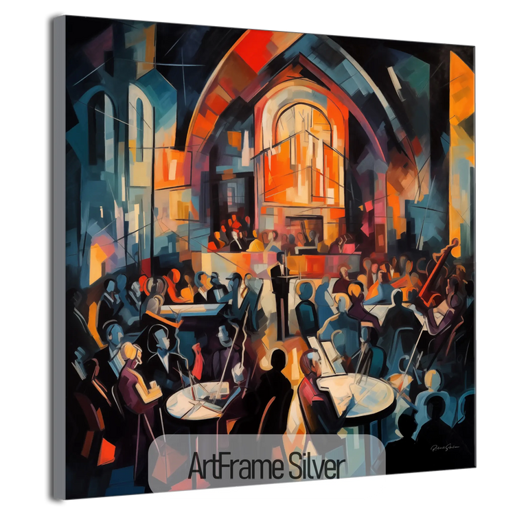 Music Collection | 20's Jazz No.2 | Vibrant & Expressive Art Cloth Print in Art Frame by Roderick Sebastiaan | ArtFrameSilverFrame_c6c57047-336a-4191-82f0-62968d34fbe8