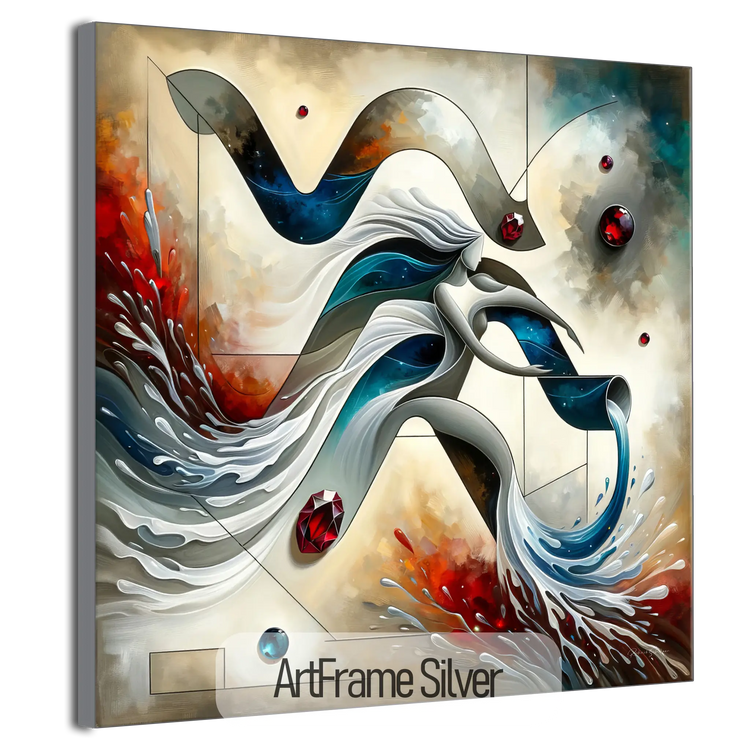 Stjernetegn Vandmand med Granat Fødselssten i Moderne Kunstramme