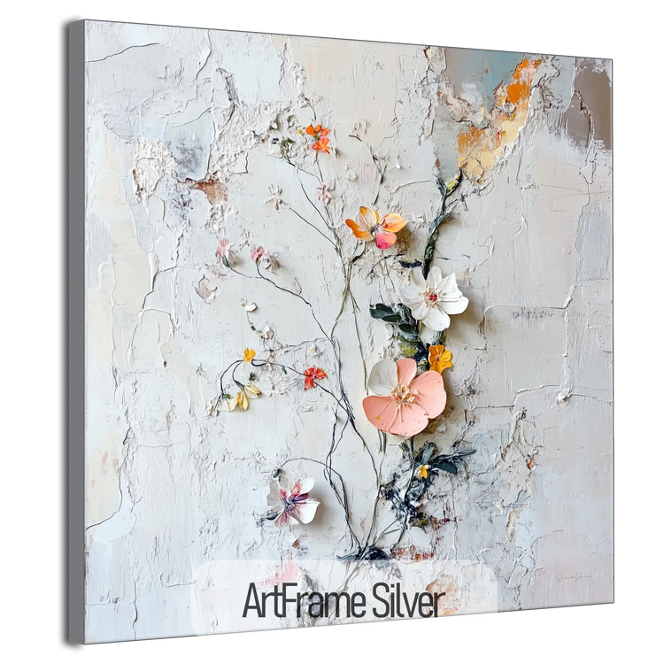 Botanical Collection | Rustic Blossoms | Unique Abstracted Textured Floral Art Print for Home & Office by Roderick Sebastiaan | ArtFrameSilver