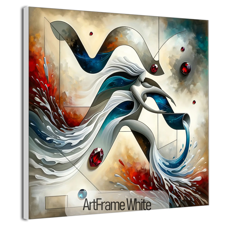 Stjernetegn Vandmand med Granat Fødselssten i Moderne Kunstramme