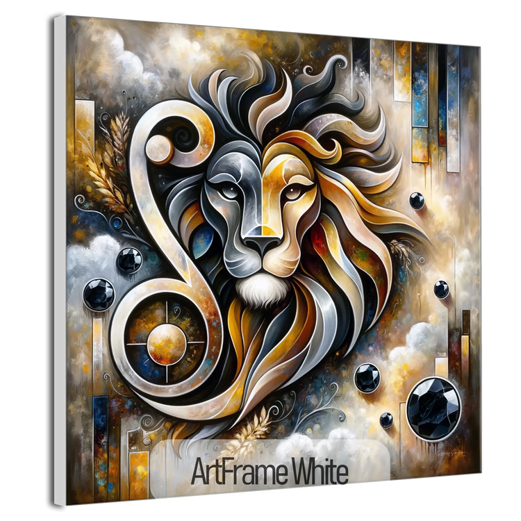 Stjernetegn Løven med Onyx Fødselssten i Moderne Kunstramme