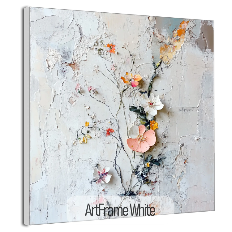Botanical Collection | Rustic Blossoms | Unique Abstracted Textured Floral Art Print for Home & Office by Roderick Sebastiaan | ArtFrameWhite