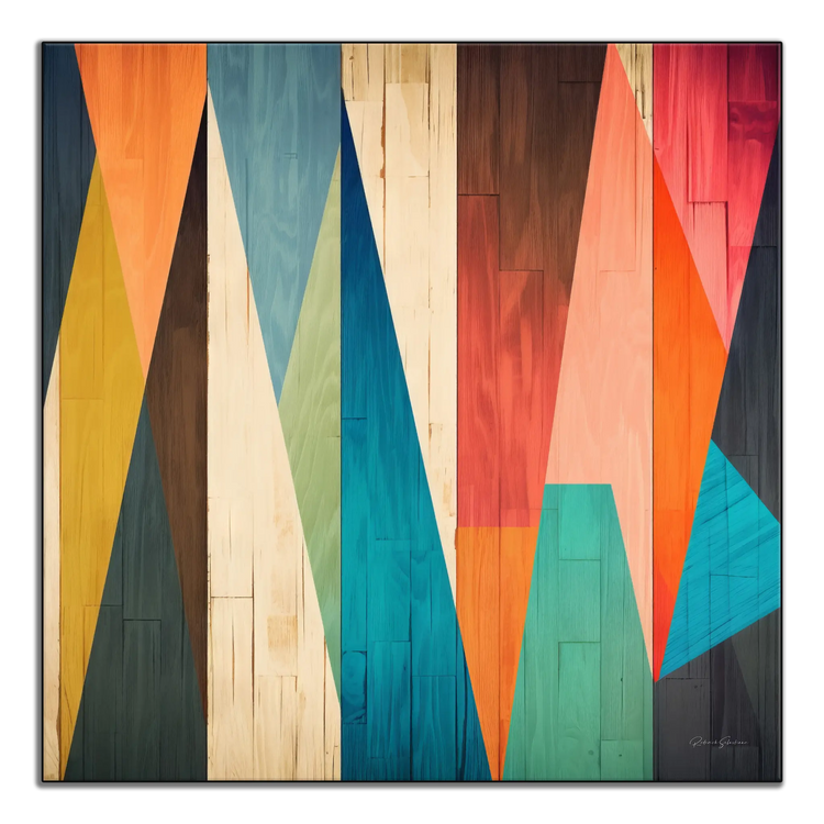 Contrastes Forestiers N°1 | Motif Géométrique Coloré en Bois sur Tissu Artistique