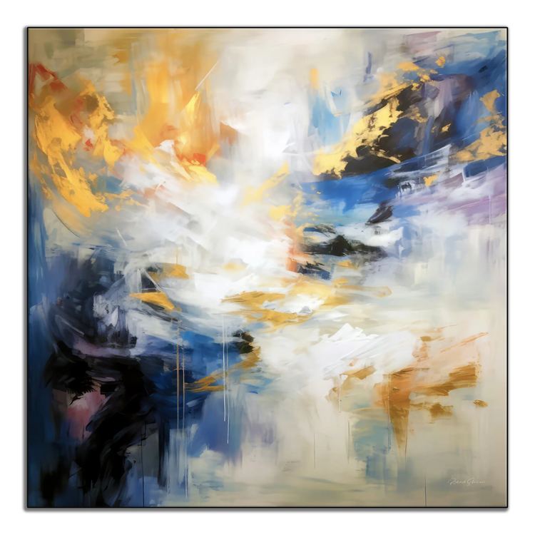 Sueños Dorados | Imaginación Dorada y Azul en Marco de Arte