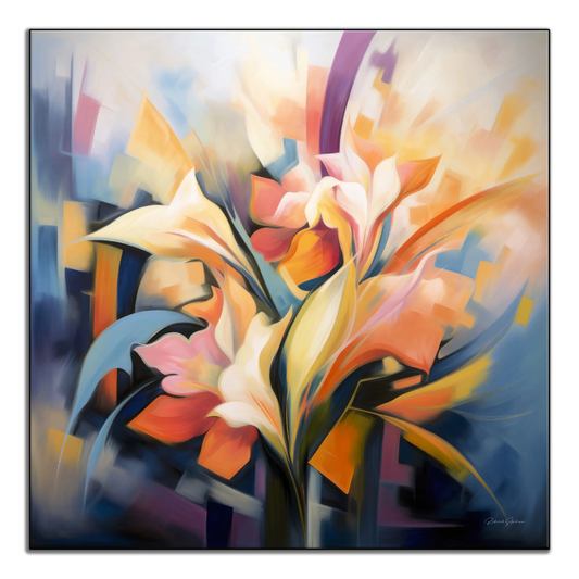 Petali di Fantasia | Astrazione Floreale Colorata su Tessuto d'Arte Speciale