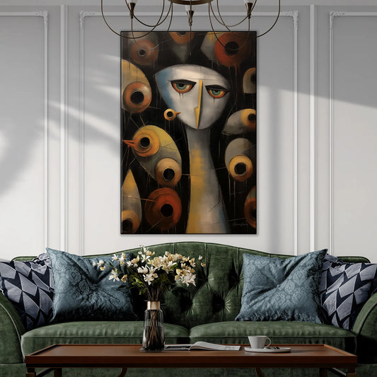 Abstract Collection | Enigmatic Watcher | Intriguing & Abstract Visual Story on Art Frame by Roderick Sebastiaan | BeautifulAbstractedPaintinginClassicLivingRoomWithFancySofa_fb3cd6b6-c84d-4b27-bb02-ee2787b91d78