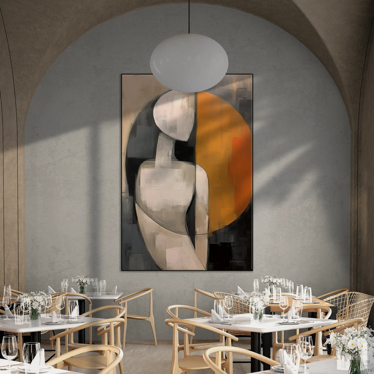 Abstract Collection | Duality of Light | Abstract Play of Shadow and Light on Art cloth by Roderick Sebastiaan | BeautifulAbstractedPaintinginFancyRestaurantWithVaultedCeiling_a5107455-d7fe-47f5-b77e-52cbf79be7bc
