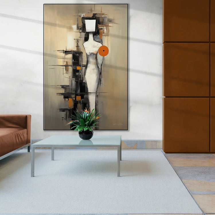 Abstract Collection | Future Noir | Abstract Future Vision of Minimalist Elegance by Roderick Sebastiaan | BeautifulAbstractedPaintinginHotelLobbyWithCeramicFeatureWall_614cface-0eb4-42d3-9c5d-549c31318923