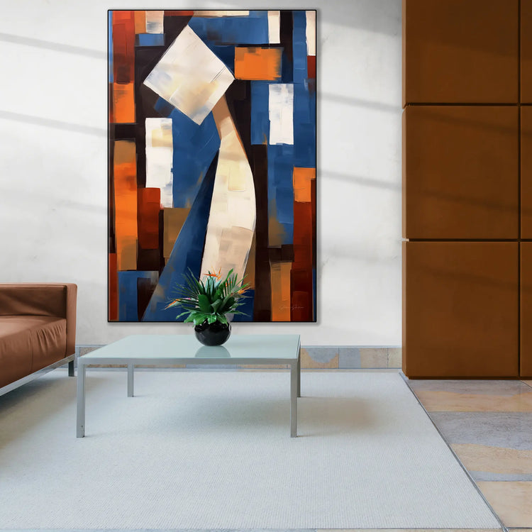 Abstract Collection | Cerulean Introspection | Contemporary Abstract Atmosphere in Art Print by Roderick Sebastiaan | BeautifulAbstractedPaintinginHotelLobbyWithCeramicFeatureWall_b218500e-b554-4676-af43-7e9cf664a020