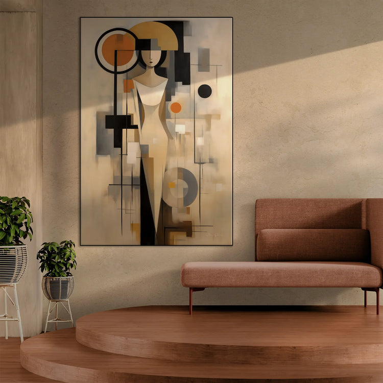Elegancka geometria | Portret kobiety inspirowany stylem Art Deco na tkaninie artystycznej