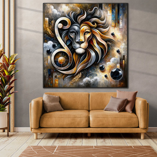 Signo del zodíaco Leo con piedra de nacimiento de ónix en marco de arte moderno