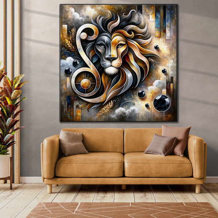 Stjernetegn Løven med Onyx Fødselssten i Moderne Kunstramme