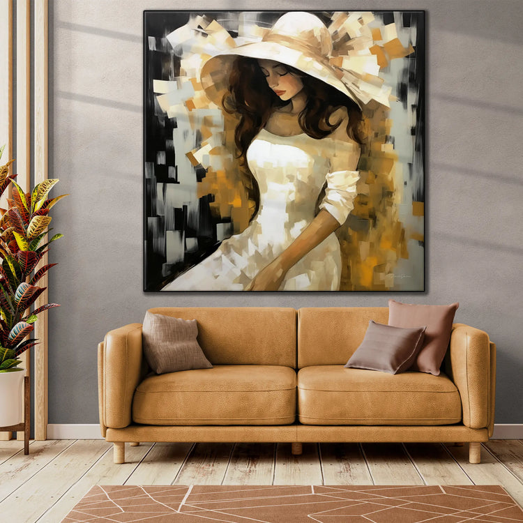 Stille Kontemplation | Subtilt og Seren Portræt i Stilfuld Kunstramme