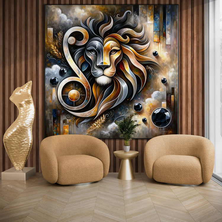 Stjernetegn Løven med Onyx Fødselssten i Moderne Kunstramme