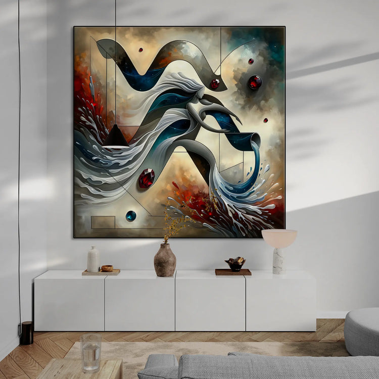 Stjernetegn Vandmand med Granat Fødselssten i Moderne Kunstramme