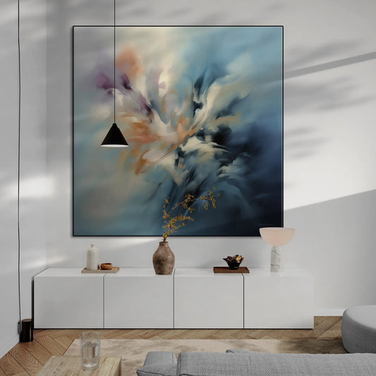 Abstract Collection | Forces of Creation | Abstract Cosmic Dance of the Elements by Roderick Sebastiaan | BeautifulAbstractedPaintinginLivingRoomWithLongCabinetAndHangingLight_93cbf633-664b-4900-890c-7111de0f7963
