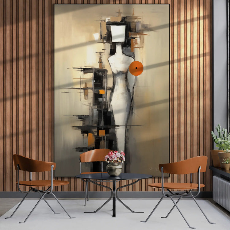 Abstract Collection | Future Noir | Abstract Future Vision of Minimalist Elegance by Roderick Sebastiaan | BeautifulAbstractedPaintinginSunroomWithTableAndChairs_a9c12685-d7ed-4567-a0c1-9c0e52decee5