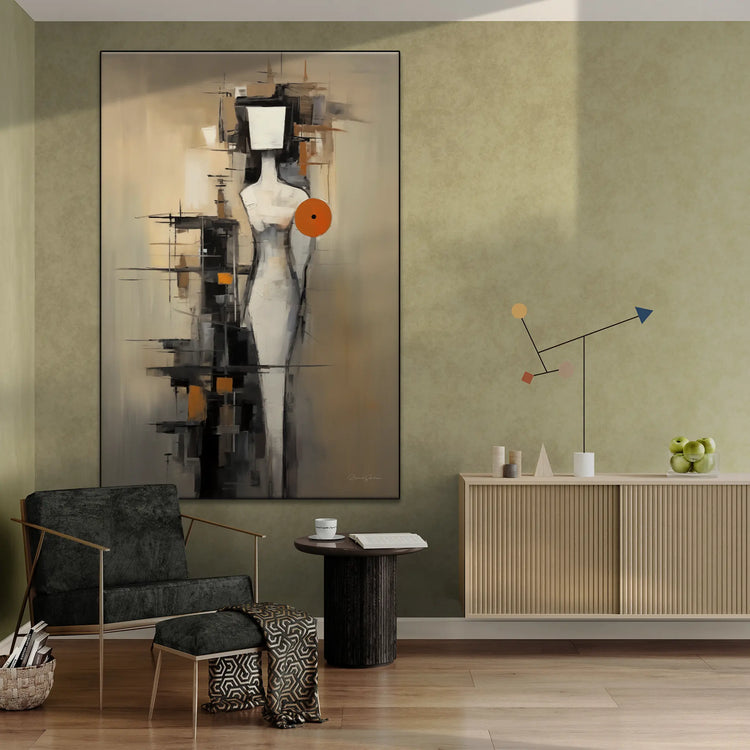 Abstract Collection | Future Noir | Abstract Future Vision of Minimalist Elegance by Roderick Sebastiaan | BeautifulAbstractedPaintinginTrendyLivingRoomWithWallCabinet_098b8df2-52e1-4944-a242-d5e9d17a56f5