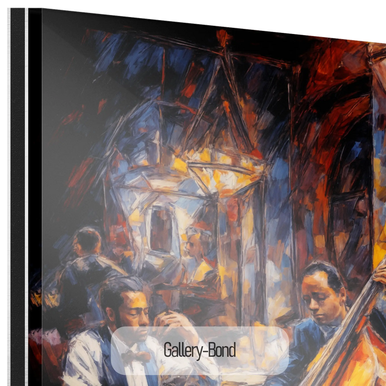 Jazzkvartett | Expressiv abstraktion av livlig jazzscen på konsttyg