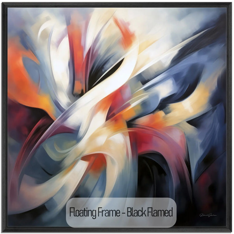 Abstract Collection | Colours of Passion | Passionate Warm Abstraction on Art cloth by Roderick Sebastiaan | WoodenFloaterFrame-Black-Flamed_12e15367-1821-4f1b-bde6-c1fba6855e9e