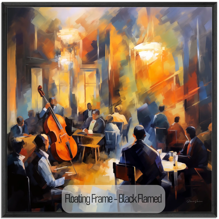 Music Collection | Echoes of Bourbon Street | Vibrant New Orleans Jazz Club Art Print by Roderick Sebastiaan | WoodenFloaterFrame-Black-Flamed_960fc111-5bb8-4b70-b775-939343151c7b
