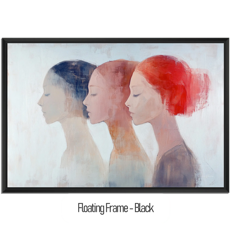 Feminine Collection | Shifting Identities | Subtle Portrait Trio in Soft Tones and Red Accent by Roderick Sebastiaan | WoodenFloaterFrame-Black_8ab1dd41-5547-44d7-8ce6-5f2a084f6365