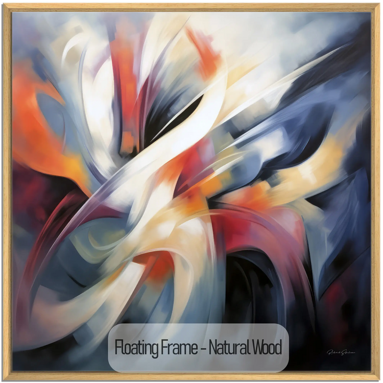 Abstract Collection | Colours of Passion | Passionate Warm Abstraction on Art cloth by Roderick Sebastiaan | WoodenFloaterFrame-NaturalWood_659b675d-2c89-4596-960a-d7839cf2e6a6