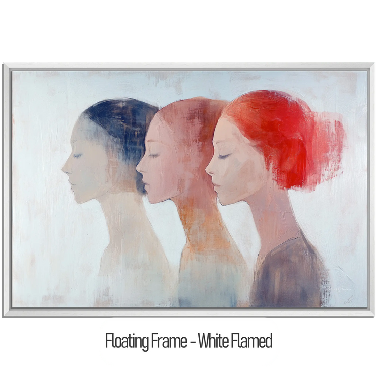Feminine Collection | Shifting Identities | Subtle Portrait Trio in Soft Tones and Red Accent by Roderick Sebastiaan | WoodenFloaterFrame-White-Flamed_171e9a70-ed45-4c56-9532-0c8d54f5f360