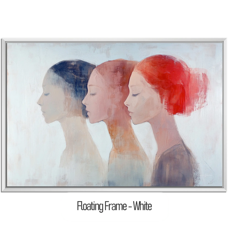 Feminine Collection | Shifting Identities | Subtle Portrait Trio in Soft Tones and Red Accent by Roderick Sebastiaan | WoodenFloaterFrame-White_25fddb9a-2d03-4877-bb5c-f671b4c119d0