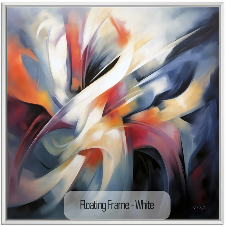 Abstract Collection | Colours of Passion | Passionate Warm Abstraction on Art cloth by Roderick Sebastiaan | WoodenFloaterFrame-White_4ae9f399-eaf2-4289-8473-7e33f0e79e70