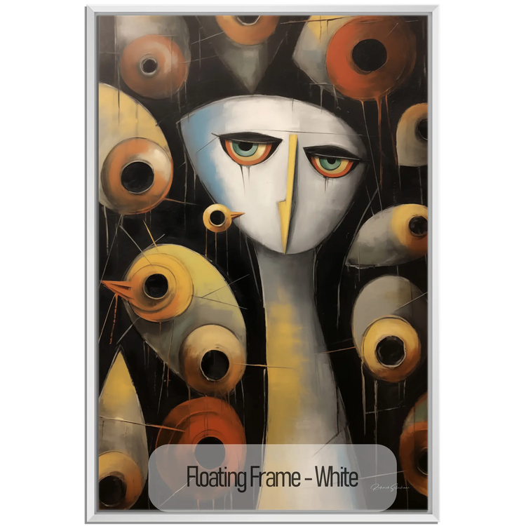 Abstract Collection | Enigmatic Watcher | Intriguing & Abstract Visual Story on Art Frame by Roderick Sebastiaan | WoodenFloaterFrame-White_73de72f2-25f4-4278-98ed-33b80f0d3a0d