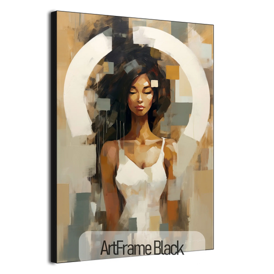 Feminine Collection | Fragmented Serenity | Abstract Realistic Female Portrait on Art Cloth by Roderick Sebastiaan | ArtFrameBlackFrame_057e74a9-e555-465e-accc-4d3f26176326