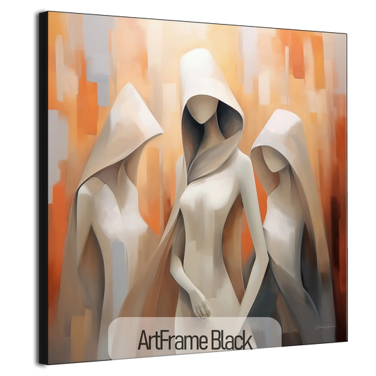 Feminine Collection | Cloaked in Mystery | Warm Toned Ambient Abstract of Mysterious Cloaked Figures by Roderick Sebastiaan | ArtFrameBlackFrame_1b1d8c2b-8848-4a63-bc5a-d85482d7c3e4