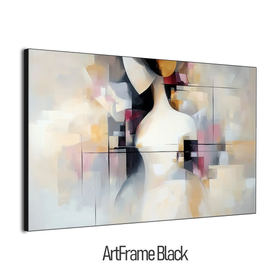 Surrealism Collection | Unspoken Dialogues | Abstract Cubist Female Silhouette with Soft Contrasts by Roderick Sebastiaan | ArtFrameBlackFrame_2f144343-1dde-46c3-aef6-6484ea3cddd3