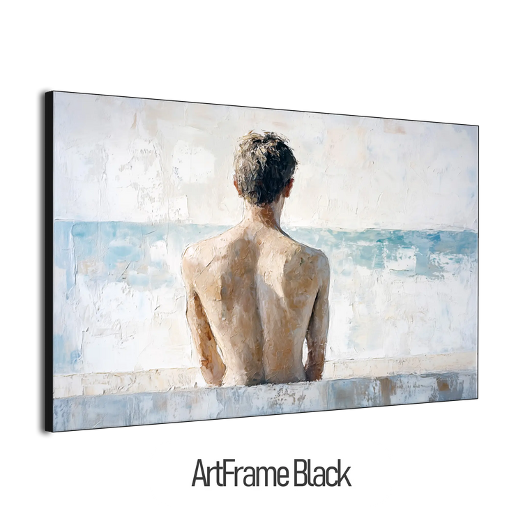 Male Collection | Back to the Sea – Minimalist Figurative Ocean-Inspired Canvas Art by Roderick Sebastiaan | ArtFrameBlackFrame_3c0869a3-1688-483c-a68a-df5b16875485