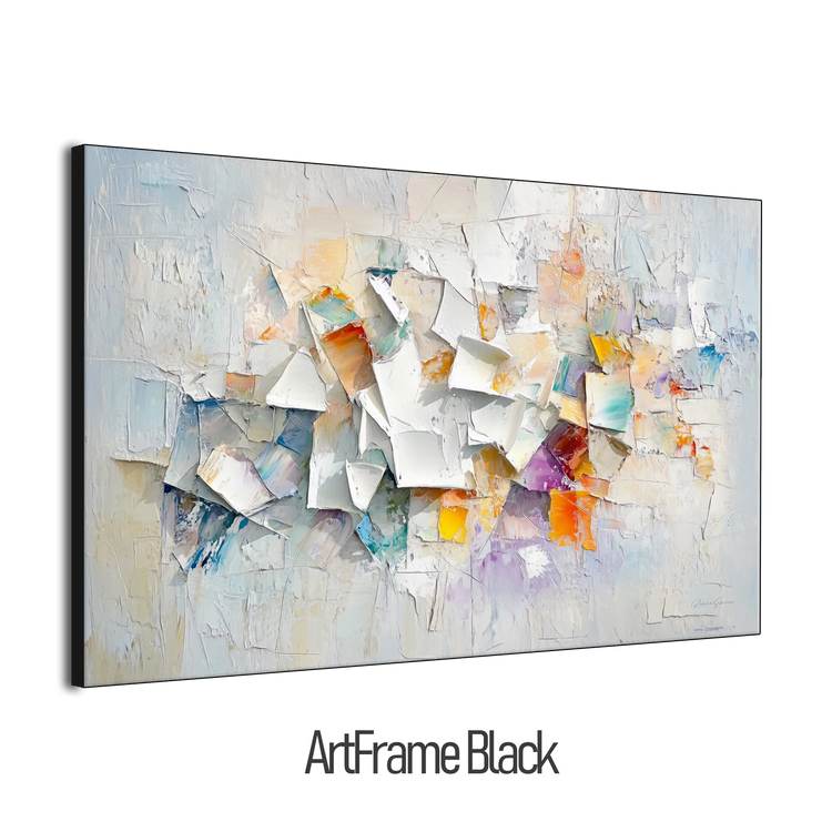 Abstract Collection | Fragments of Hope | Textured Look Abstract with Light Tones and Colourful Accents by Roderick Sebastiaan | ArtFrameBlackFrame_3d993ae7-f771-44ba-8fb2-82b776cab73d