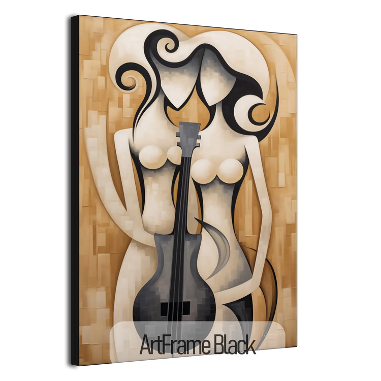 Melodic Contours | Abstract Cubist Cello Figure on Modern Art Cloth