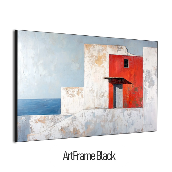 Minimalism Collection | The Red Wall | Mediterranean-Inspired Minimalist Architecture Art by Roderick Sebastiaan | ArtFrameBlackFrame_8cc88cb4-7412-4e48-8b87-c92e1c2f9509