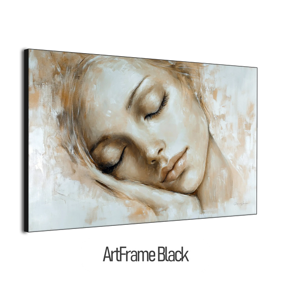 Feminine Collection | Tranquil Slumber | Serene Portrait in Soft Neutrals and Warm Hues by Roderick Sebastiaan | ArtFrameBlackFrame_c86afc21-5121-4d14-bbcd-2c1c00fb3464