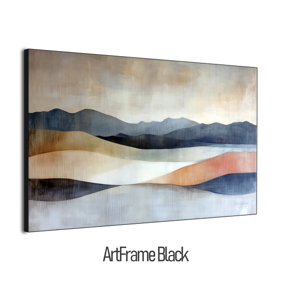 Abstract Collection | Shifting Sands | Serene Landscape in Muted Earth Tones and Blue Hues by Roderick Sebastiaan | ArtFrameBlackFrame_f8967fbb-7db3-4da3-87de-f3de5282ffa7