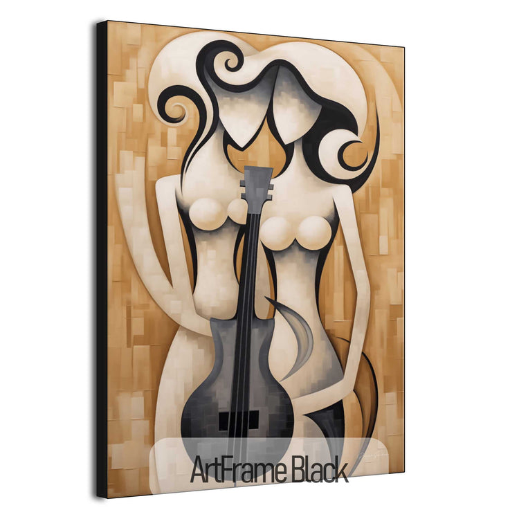 Music Collection | Melodic Contours | Abstract Cubist Cello Figure on Modern Art Cloth by Roderick Sebastiaan | ArtFrameBlack_5182cab1-1fac-4bdf-b5e0-306220a7a49b