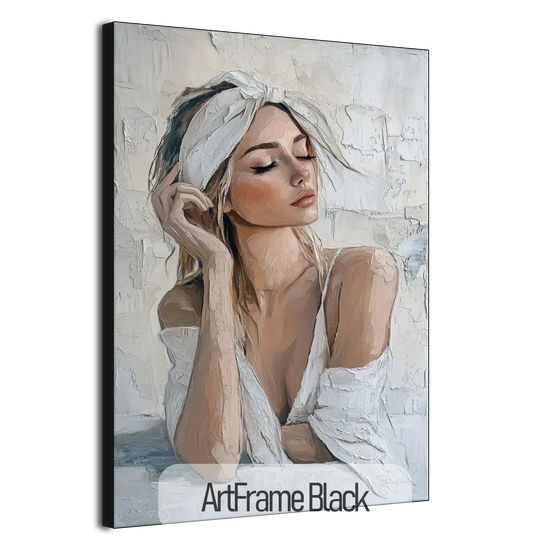 Feminine Collection | Refined Serenity | Elegant Female Portrait Art Print for Tranquil Spaces by Roderick Sebastiaan | ArtFrameBlack_6ff16372-7466-4488-8670-89a4af68161e