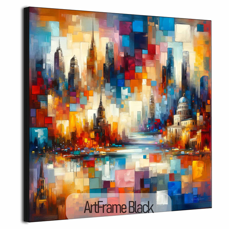 Geography Collection | Journey Around the World | Colourful Urban Mosaic on Art Cloth and Frame by Roderick Sebastiaan | ArtFrameBlack_77a65319-337d-4d05-b3f3-740be3fabf00