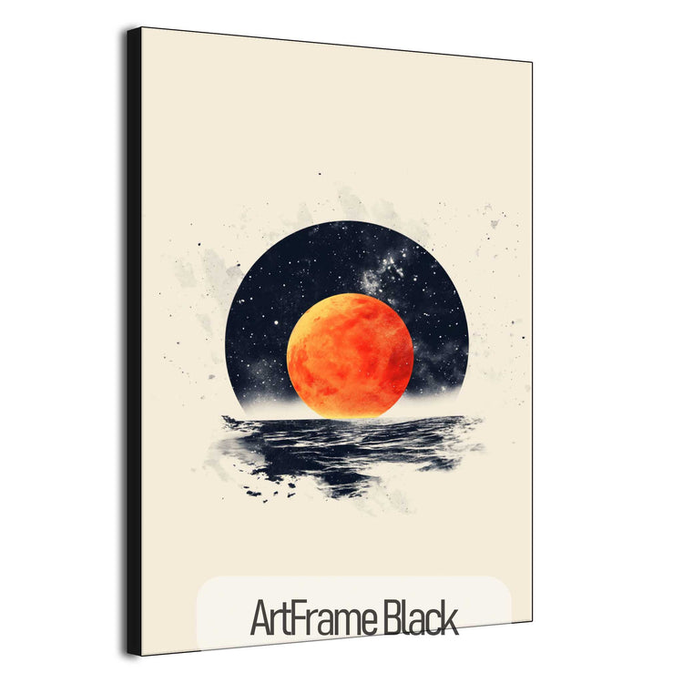 Minimalism Collection | Blood Moon Tide | Mystical Red Moon Seascape Art Print by Roderick Sebastiaan | ArtFrameBlack_f2487c9a-609a-4368-b155-2d479af8ac68